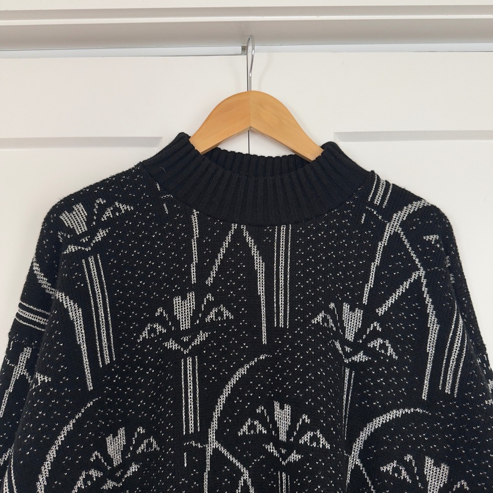 Mens Jolie New York Vintage Knit Sweater XL Black Silver Metallic Lurex 80s 90s